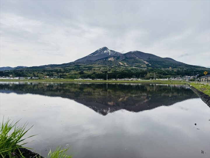 田んぼに映る磐梯山